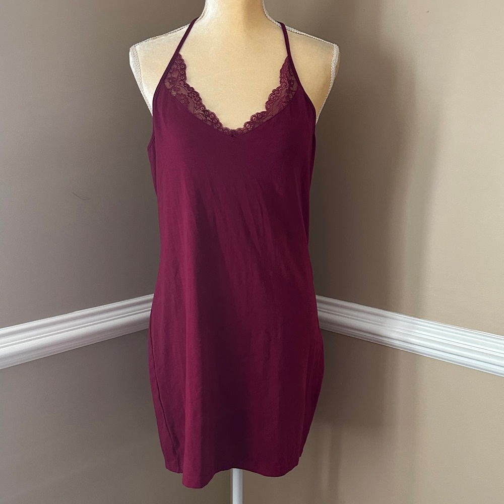 Express Maroon Sleeveless Bodycon Lace Detail Racerback Dress Size L